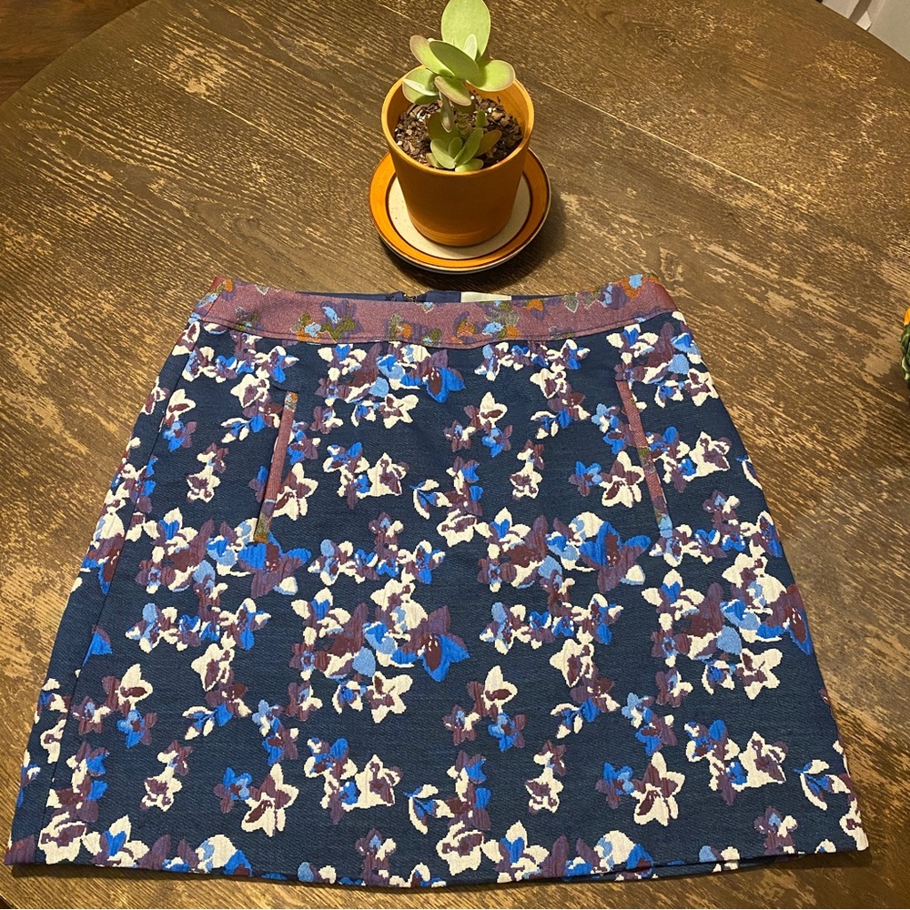 Anthropologie Maeve Cardana Floral Brocade Mini A Line Skirt Purple Pockets 8